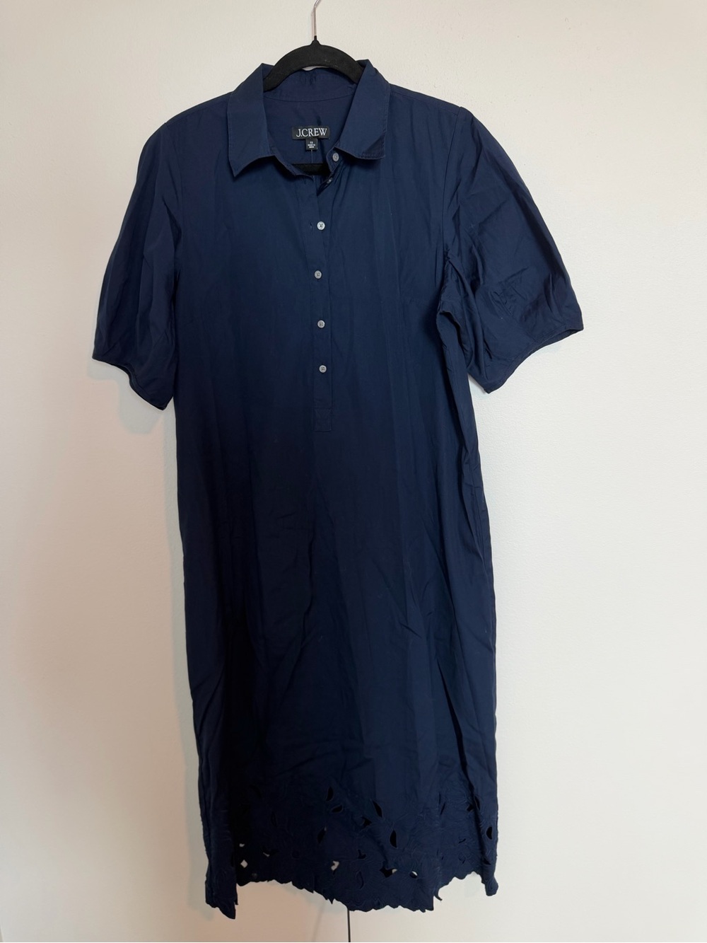 J. Crew A-line Button up Poplin Short-Sleeve Shirt Dress with Embroidered Hem - Picture 3 of 7